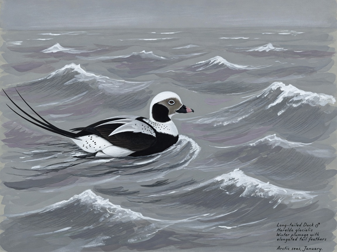 Long-tailed duck on open sea