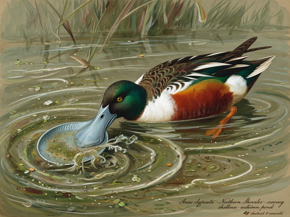 Northern shoveler sieving shallow water